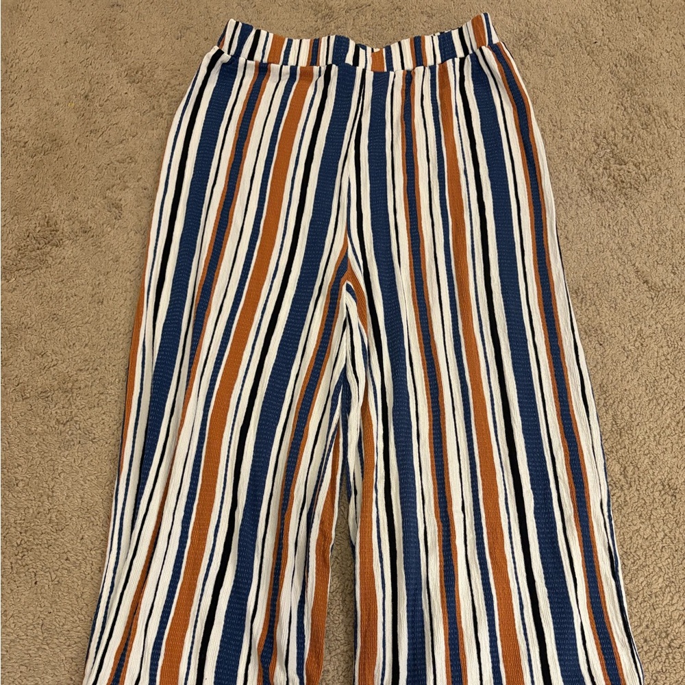 Love Tree Casual Blue and Orange Striped Palazzo Pants